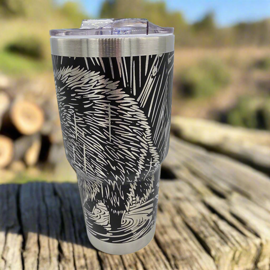 Raccoon Tumbler - 30oz Laser Engraved Stainless Steel Nature Cup with Slide Lid - Wildlife Gift for Animal and Forest Lovers