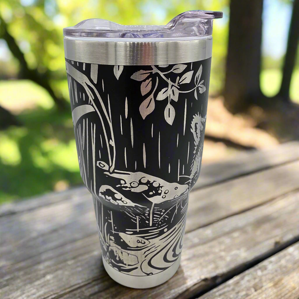 Raccoon Tumbler - 30oz Laser Engraved Stainless Steel Nature Cup with Slide Lid - Wildlife Gift for Animal and Forest Lovers