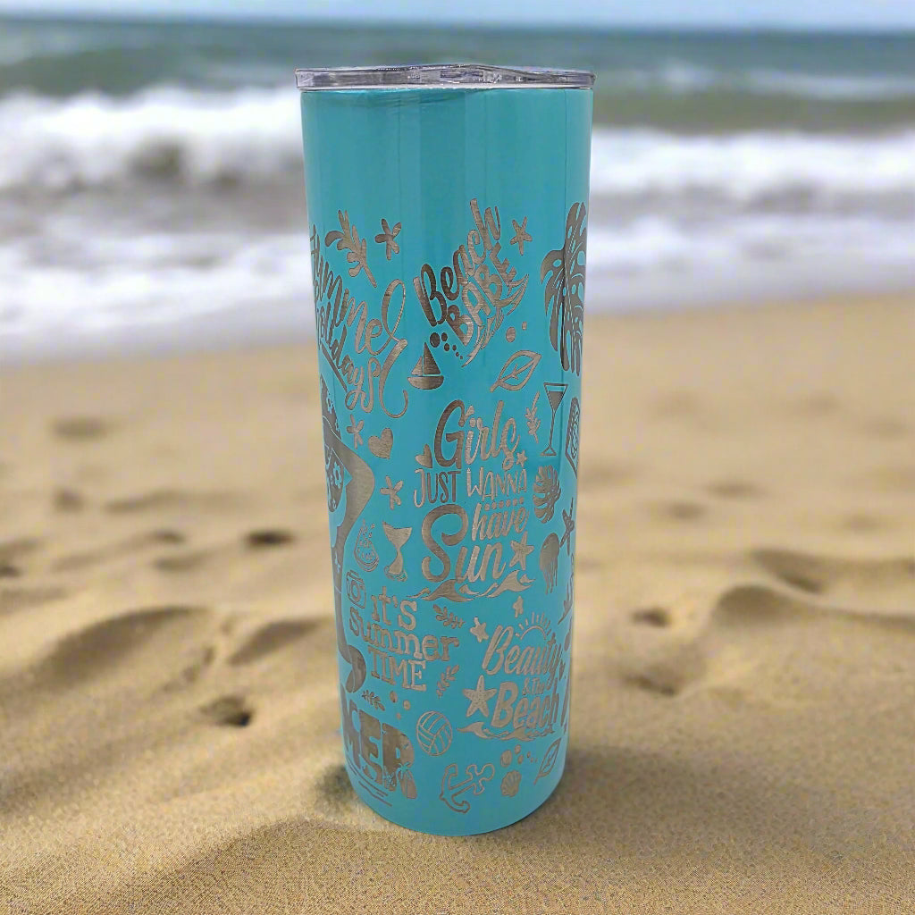 Blue Beach Summer Fun 20oz laser engraved tumbler