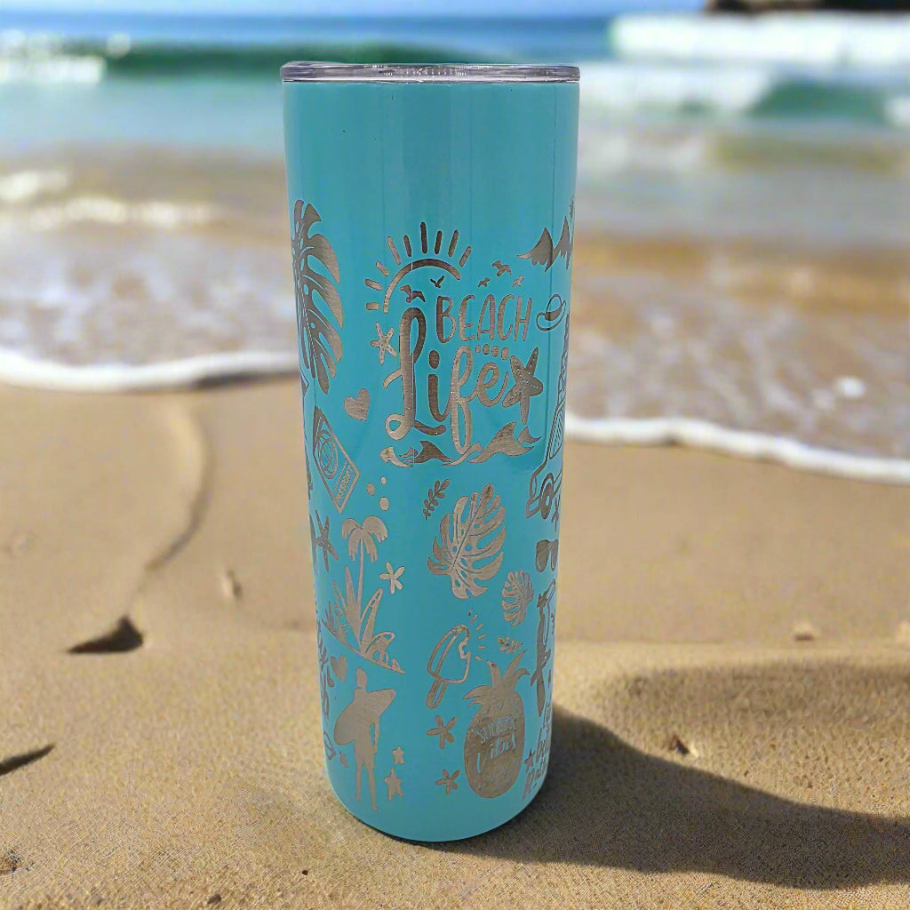 Blue Summer Fun Beach Vibes 20oz stainless steel laser engraved tumbler