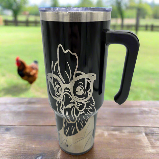 Crazy Rooster Black Tumbler - Laser Engraved stainless steel 40oz