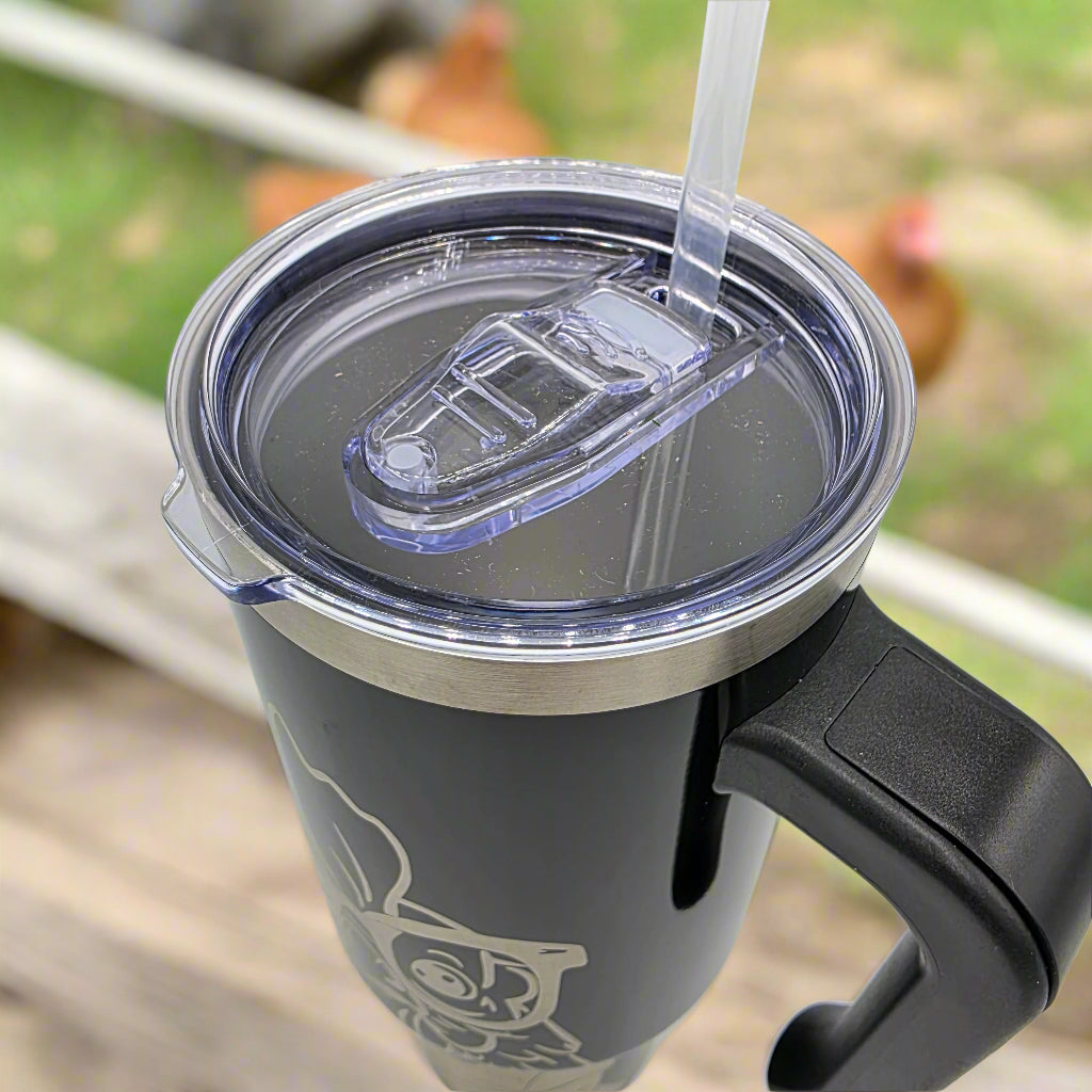 Crazy Rooster Black Tumbler - Laser Engraved stainless steel 40oz