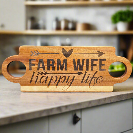 Farm Wife Happy Life Cutting Laser Engraved Board