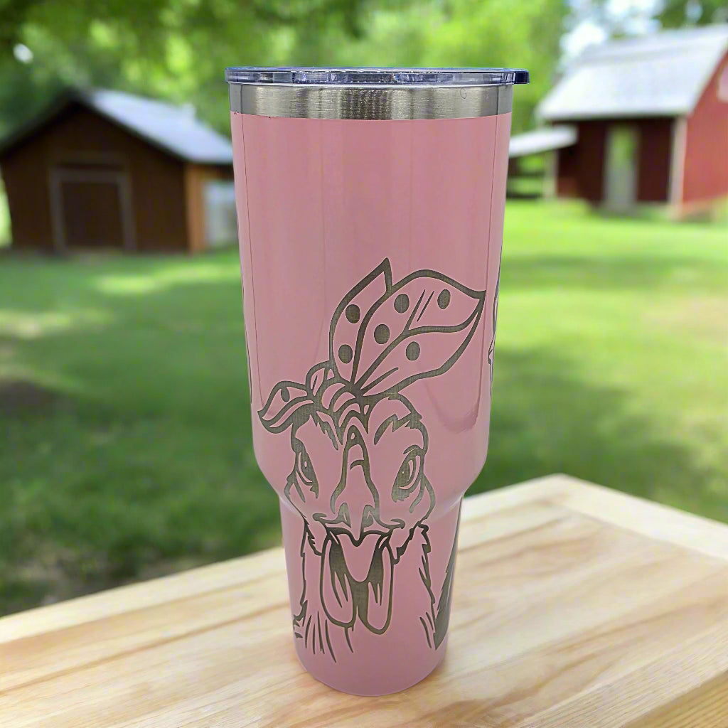 Funny Chicken Tumbler - Pink 40oz Laser Engraved Stainless Steel Cup with Lid and Straw - Farm Gift for Chicken Lovers