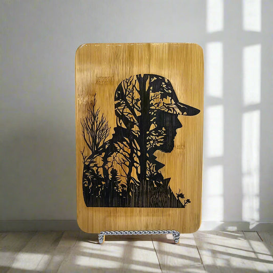 Laser Engraved Hunter Silhouette Nature Wood Sign