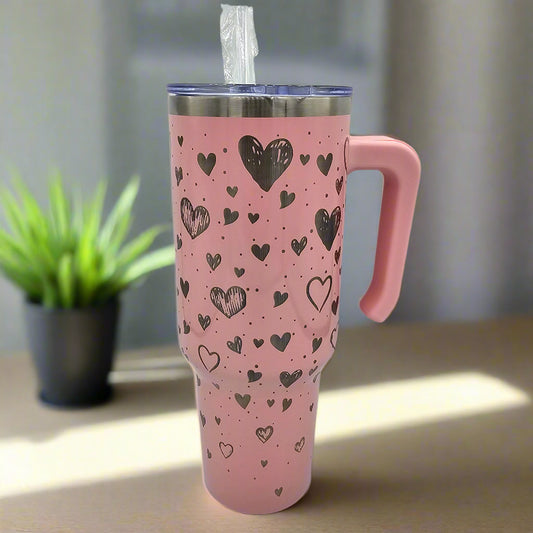 Heart Laser Engraved Tumbler 40oz with straw and closable lid
